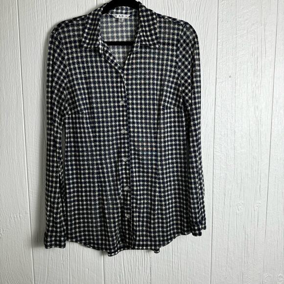 CAbi 736 Shirt Womens Size Medium Sheer Mesh Checkered Button-down Long Sleeve - Picture 7 of 7
